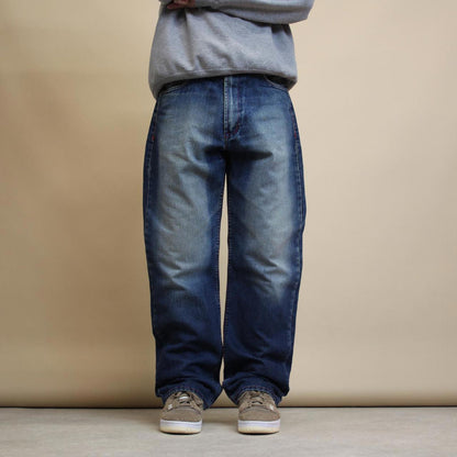 Blue embroidered Premium jeans W36L32 y2k style loose denim pants