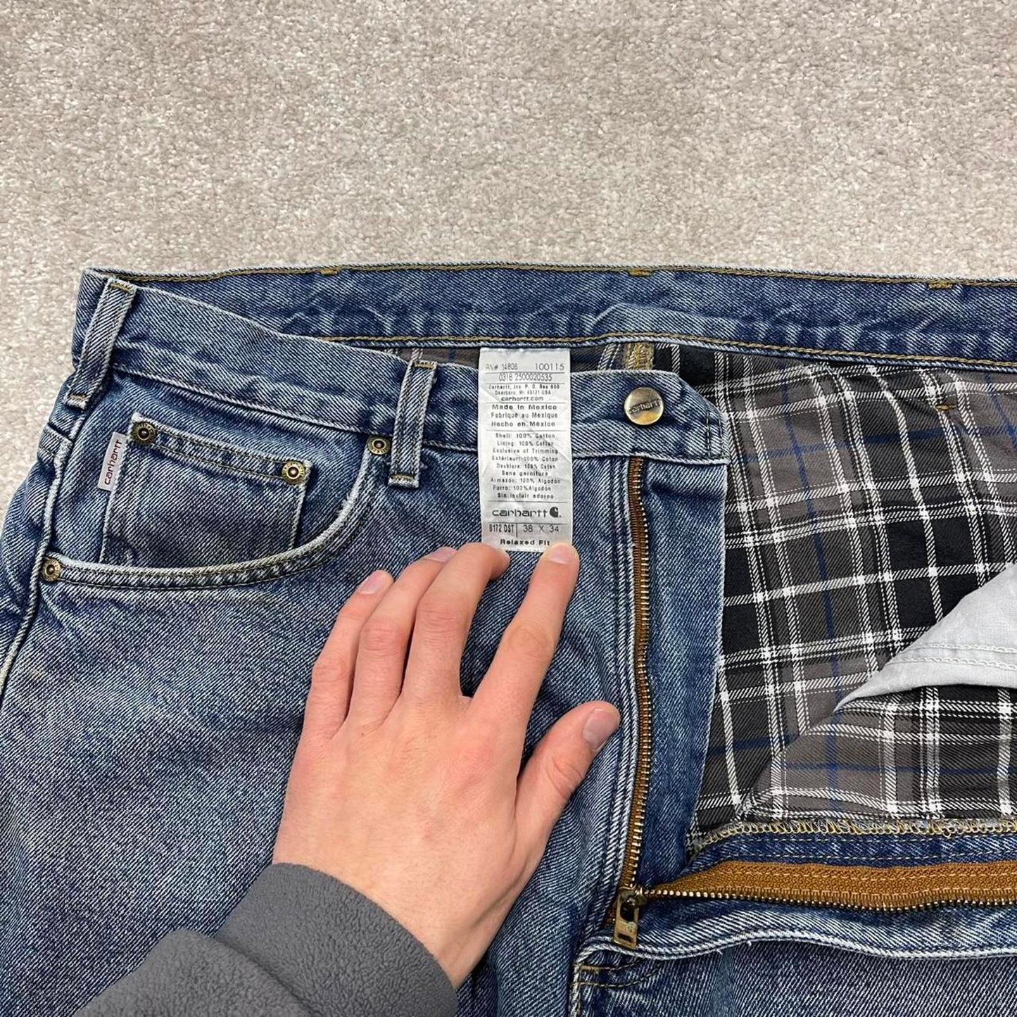 Vintage Y2K Carhartt jeans checkered lining blue Loose flannel skate style workwear pants