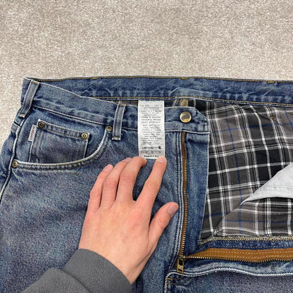 Vintage Y2K Carhartt jeans checkered lining blue Loose flannel skate style workwear pants