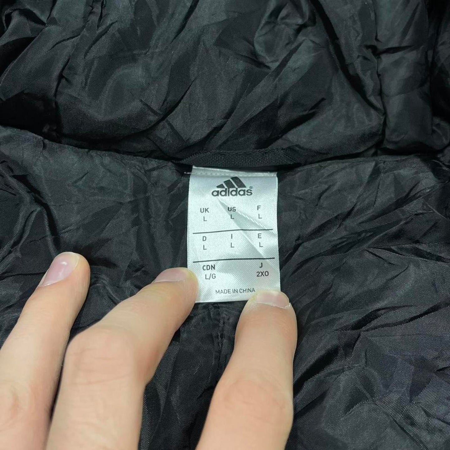 00s long Adidas park jacket y2k style L men's black full zip padded overcoat technical