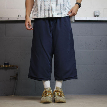 Baggy Slazenger 3/4 length shorts navy Long floaty lined y2k tracksuit sports shorts embroidered