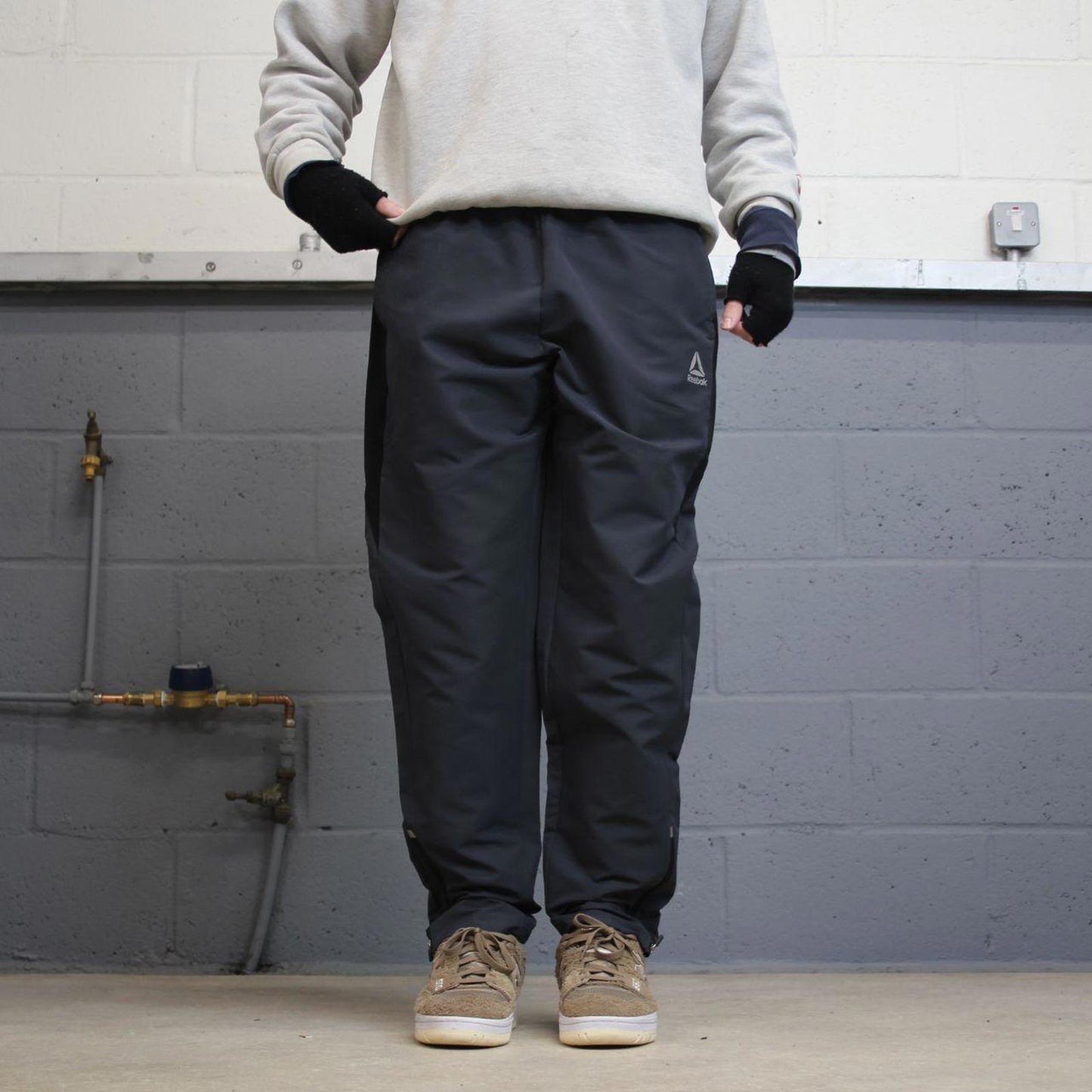 Y2k Reebok tracksuit bottoms grey Large mens loose 00s joggers print logo trackies sporty style