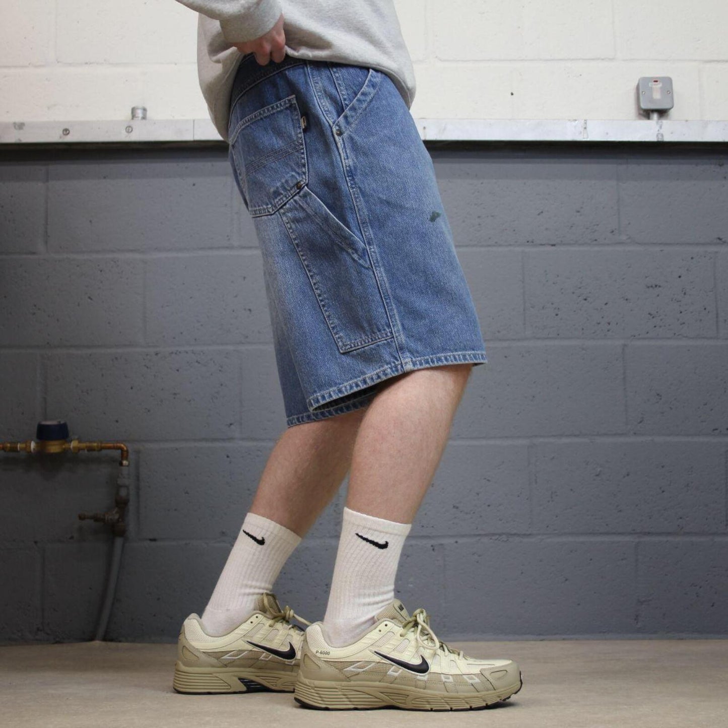Baggy denim carpenter shorts cargo blue Aeropostale skater style surf jorts