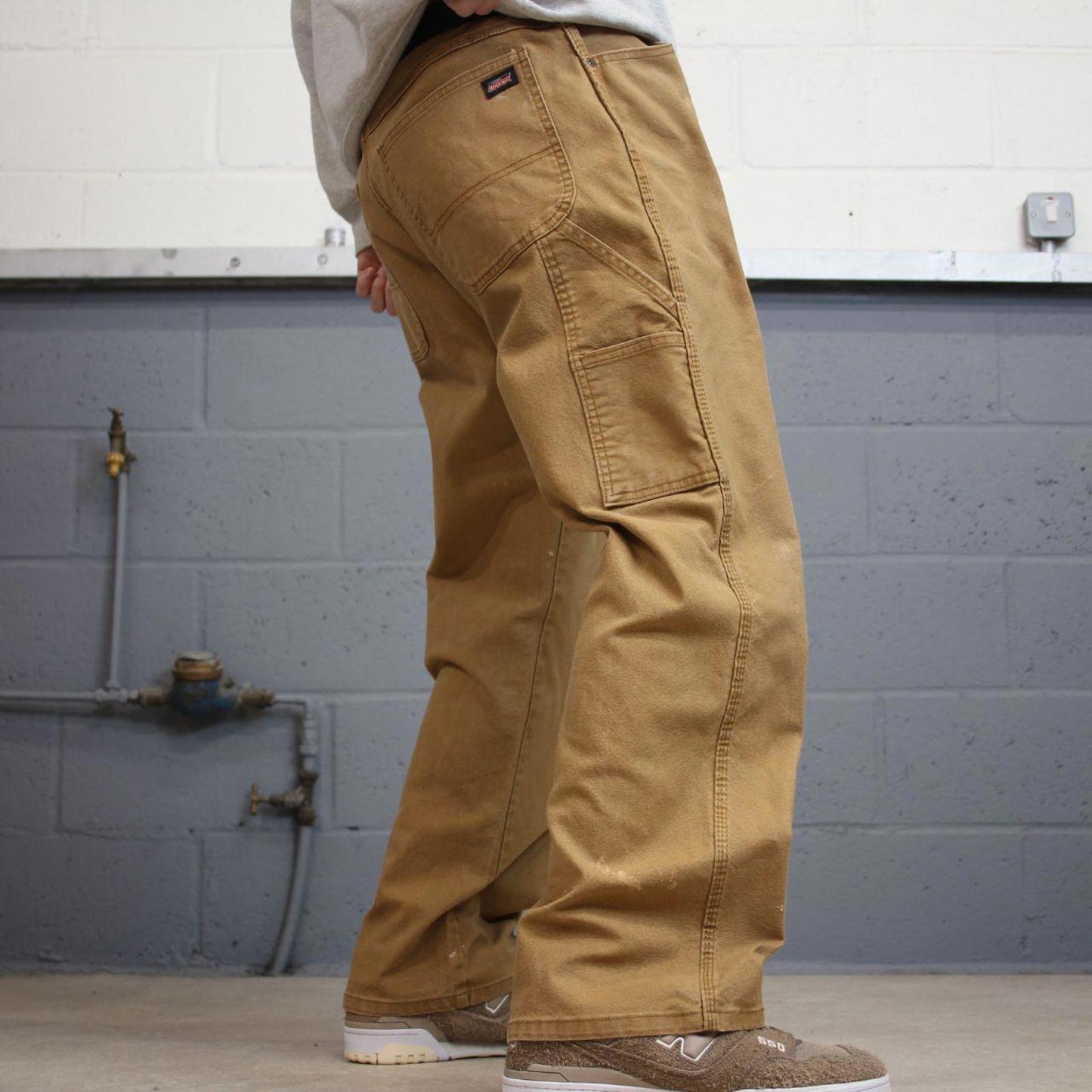 Tan Dickies carpenter jeans W36L30 loose canvas cargo 90s skate style pants patch logo