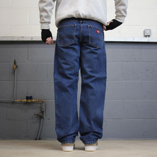 90s Dickies jeans casual workwear W32L32 loose blue 90s skate style thick denim pants streetwear