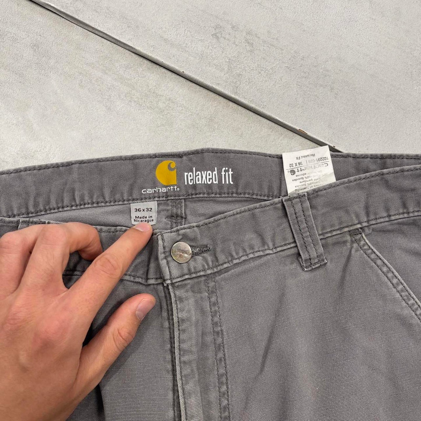 Mens Carhartt carpenter pants W36 L32 grey relaxed fit skater style cargos