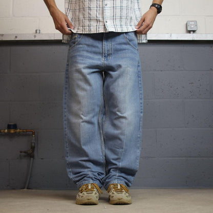 Y2K embroidered relaxed denim skate jeans W38L30 blue Royal Blue relaxed fit jeans