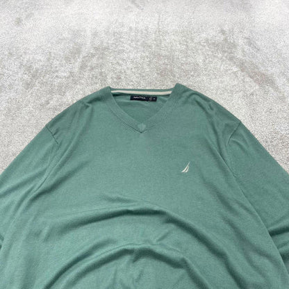 00s Nautica knit sweater jumper embroidered XL men's turquoise knitted pull over y2k 00s style