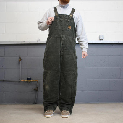 Vintage y2k baggy Carhartt dungarees wide leg green Canvas quilted bib & brace overalls workwear