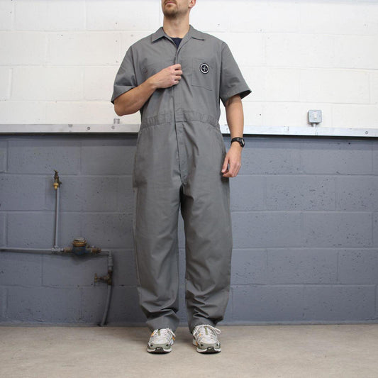 00s Dickies boiler suit coveralls XL Grey baggy twill style short sleeve jumpsuit mechanic