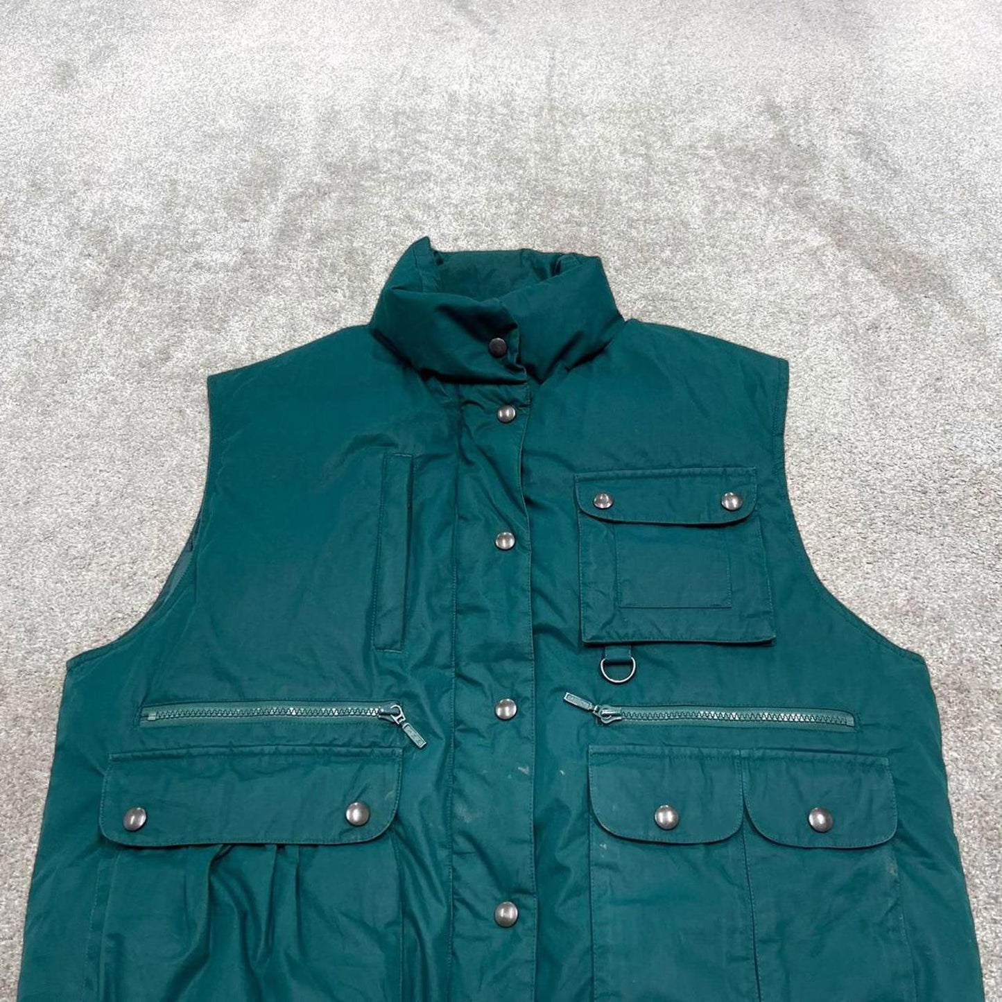 Eddie Bauer technical puffer gilet L women’s green full zip goose down vest outdoors hiking autumn