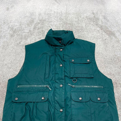 Eddie Bauer technical puffer gilet L women’s green full zip goose down vest outdoors hiking autumn