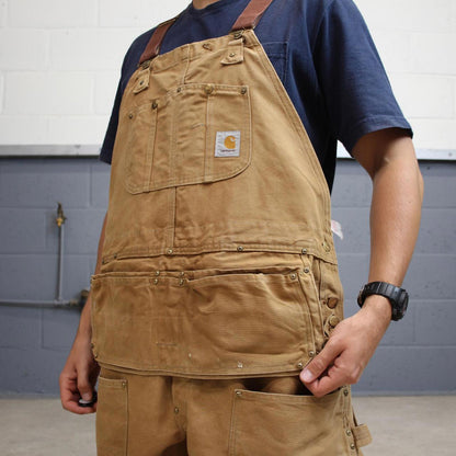Vintage Carhartt dungarees W48L32 mens canvas overalls tan utility worker