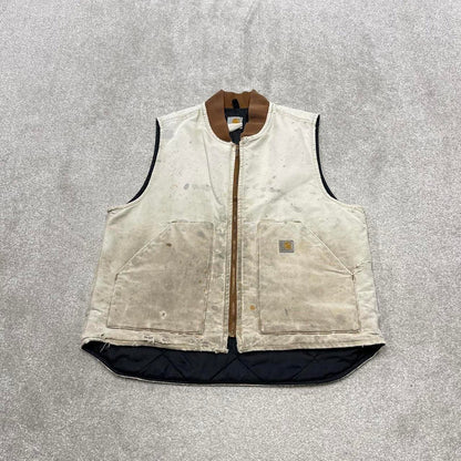 Vintage 90s Carhartt gilet vest L tan brown canvas padded chore body warmer workwear