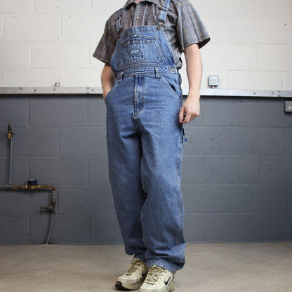 PACO baggy dungarees y2k blue denim overalls Vintage workwear bib & brace utility