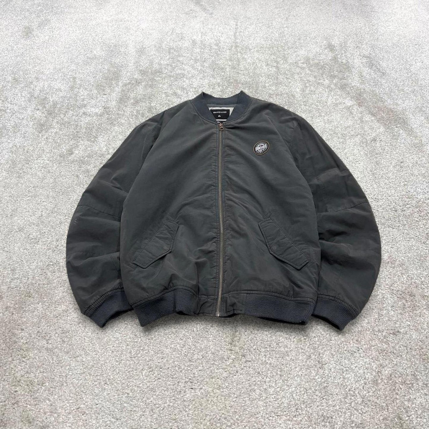 Y2K Quiksilver technical bomber jacket grey Fleece lined windbreaker bomber coat