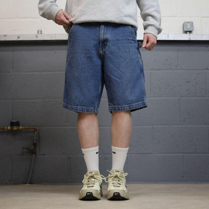 Denim carpenter shorts cargo loose blue RK skater style surf festival jorts
