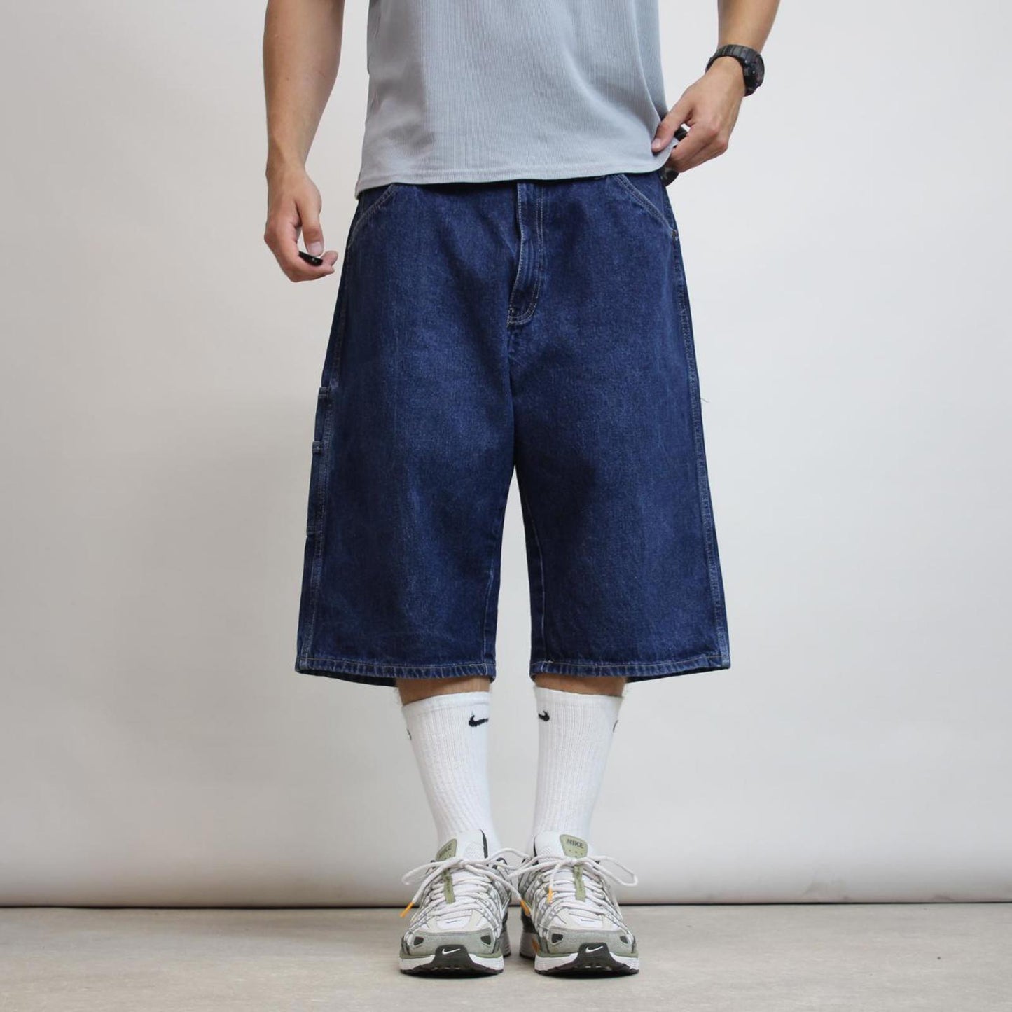 Mens Baggy Dickies carpenter shorts W38 thick blue denim jorts long over knee