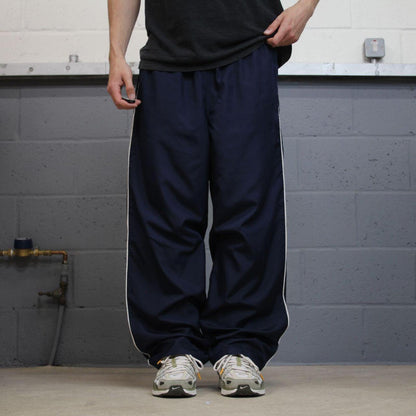Starter baggy tracksuit bottoms wide leg navy Loose floaty embroidered side stripe track pants