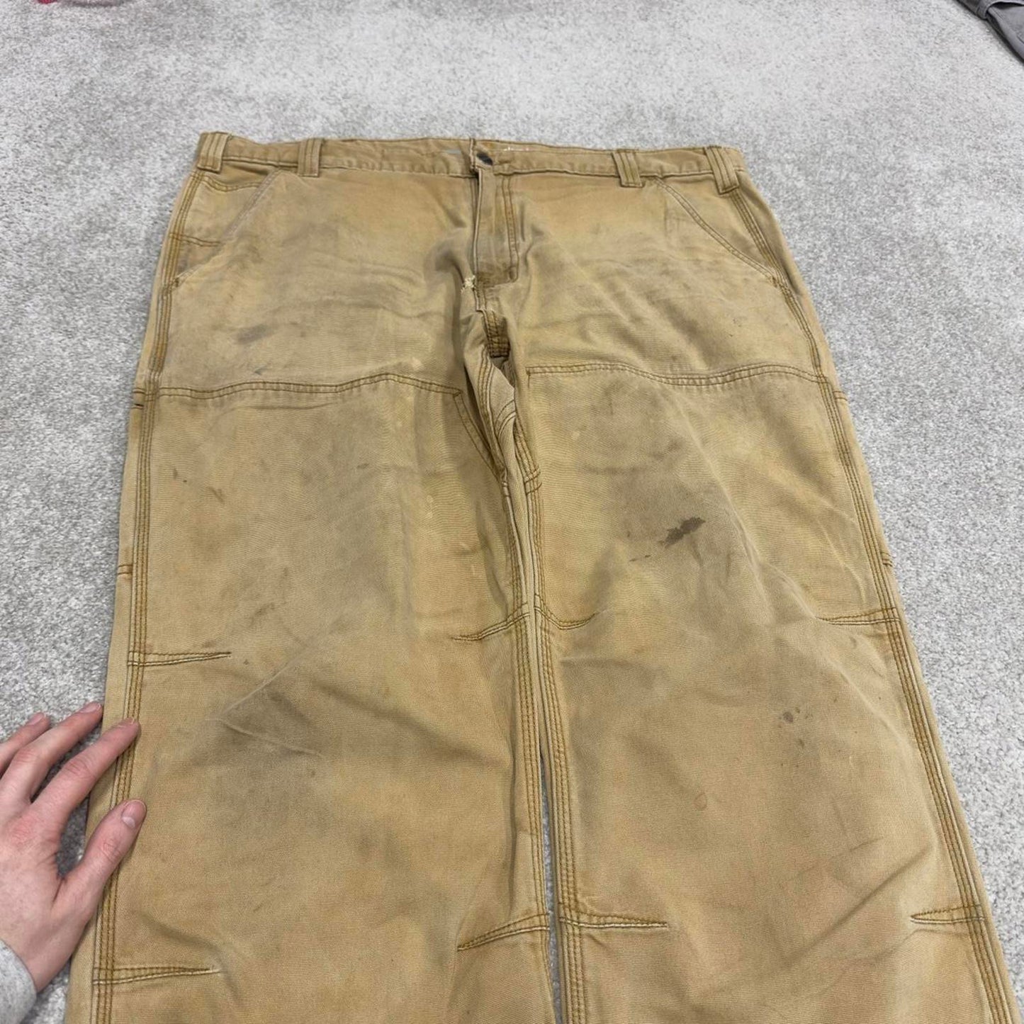 Y2K Carhartt double knee carpenter jeans tan Relaxed fit canvasy skate style workwear cargo pants