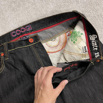 Baggy COOGI embroidered jeans y2k W44L35 black Japanese style embroidered Chinese dragon design