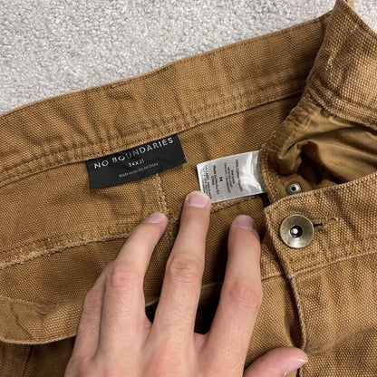 Baggy carpenter jeans wide leg y2k W34L31 tan brown No Boundaries wide leg surf skate style cargos