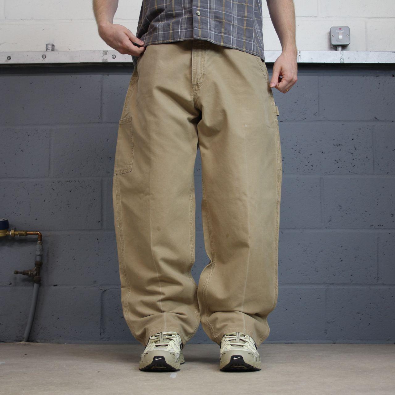 Tan baggy vintage Carhartt carpenter pants y2k Loose leg skater 2000s style workwear cargos