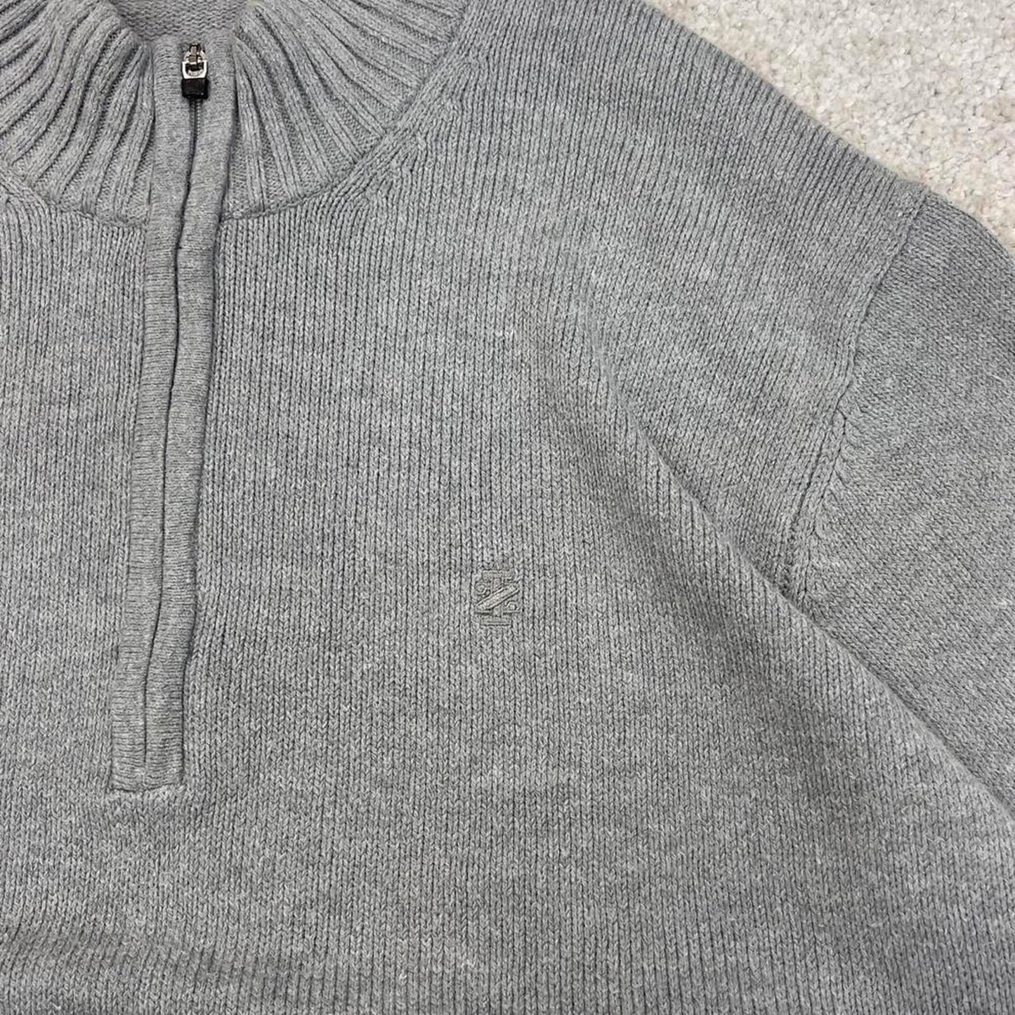 Grey IZOD chunky knit quarter zip pullover jumper XL embroidered logo 1/4 zip sweater y2k style