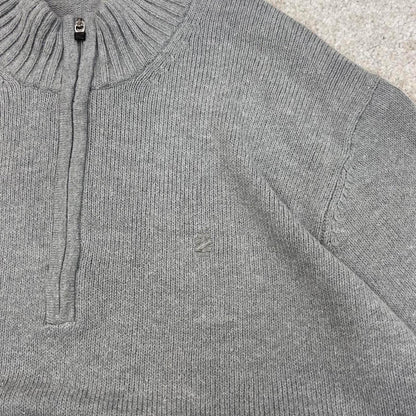 Grey IZOD chunky knit quarter zip pullover jumper XL embroidered logo 1/4 zip sweater y2k style