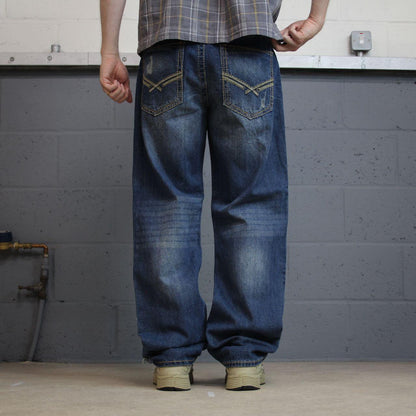 Y2K embroidered jeans 2000s style blue denim Relaxed straight leg TK Axel skater style pants