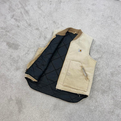 Vintage Carhartt Gilet Large beige distressed workwear body warmer vest padded canvas