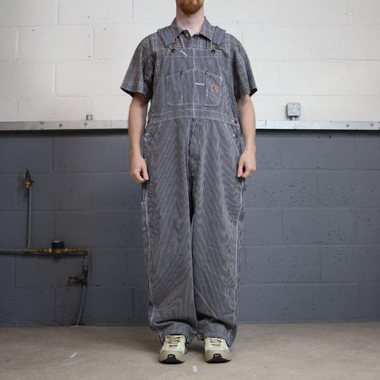 Vintage striped denim dungarees 00s Berne overalls navy