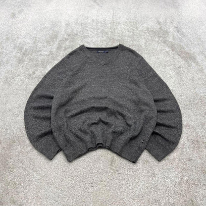 00s Nautica knit sweater jumper embroidered L men's grey knitted pull over y2k 90s style