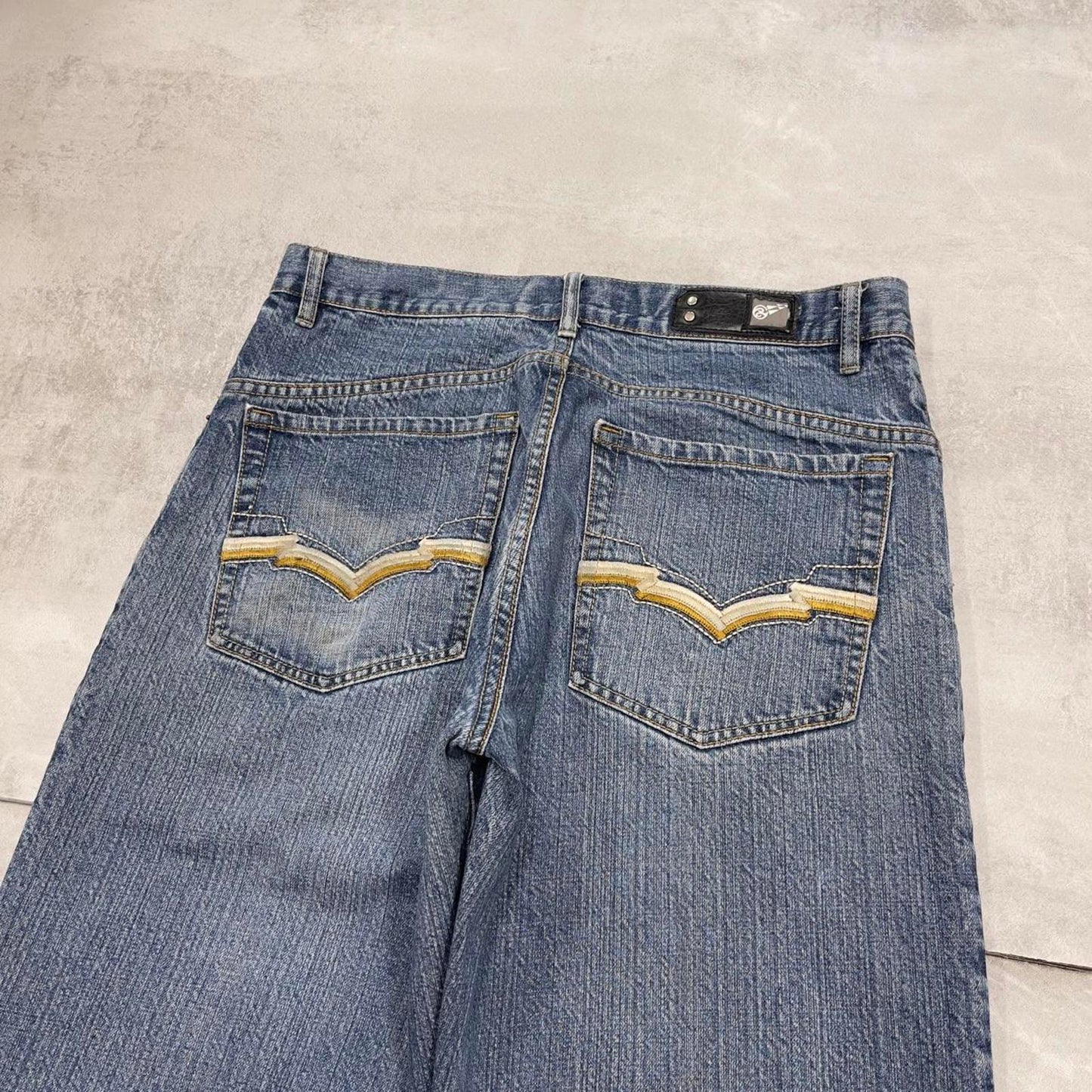 Baggy Blue Culture Jeans W34 L30 wide leg embroidered design 90s style skater jeans