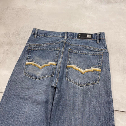 Baggy Blue Culture Jeans W34 L30 wide leg embroidered design 90s style skater jeans