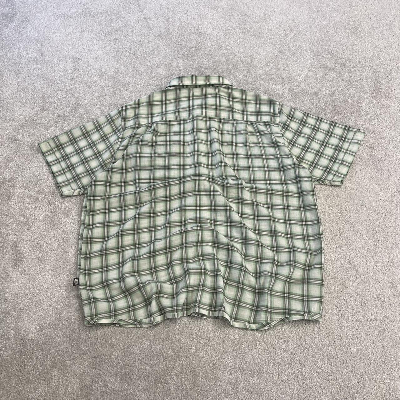 North Face checkered short sleeve shirt y2k green TNF surf style check shirt button summer