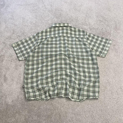 North Face checkered short sleeve shirt y2k green TNF surf style check shirt button summer