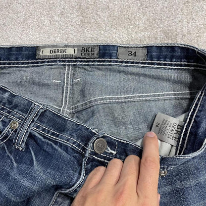 BKE baggy denim shorts y2k white stitch blue Surf summer style jorts perfect for festival