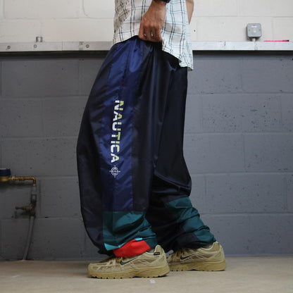 Y2K Nautica colour block baggy tracksuit bottoms navy 3XLT loose mesh lined track pants