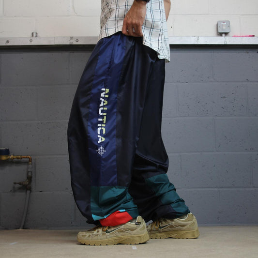 Y2K Nautica colour block baggy tracksuit bottoms navy 3XLT loose mesh lined track pants
