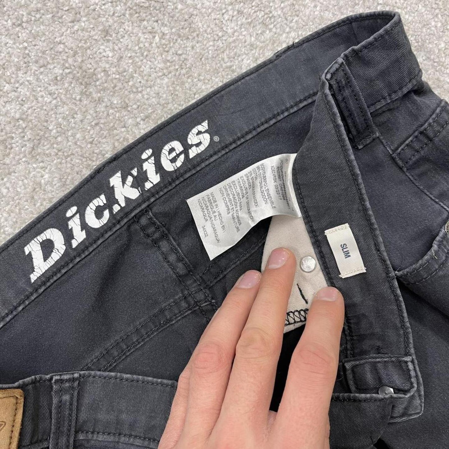 Dickies work pants slim fit faded black Straight skater style pants waist patch