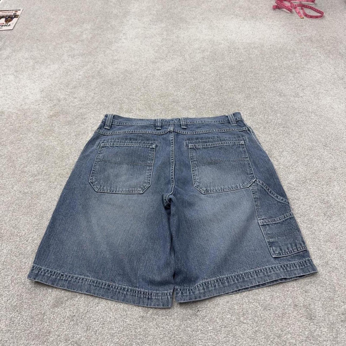 Denim carpenter shorts Y2K cargo blue Loose leg skater style surf jorts