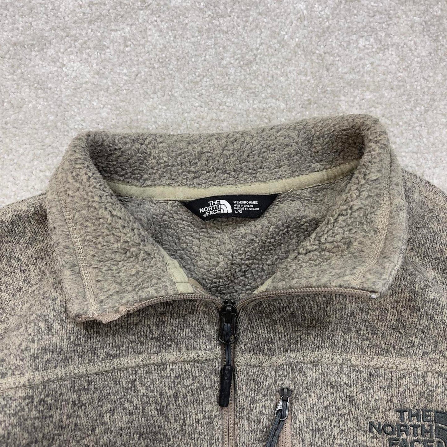Beige North Face 1/4 zip fleece pullover Large y2k style autumn thick fall embroidered TNF