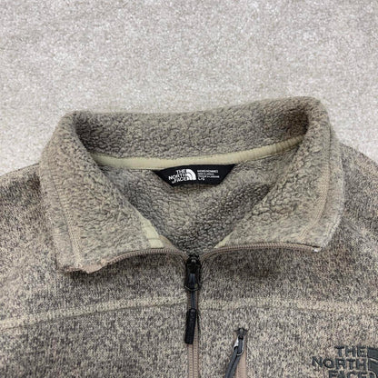 Beige North Face 1/4 zip fleece pullover Large y2k style autumn thick fall embroidered TNF