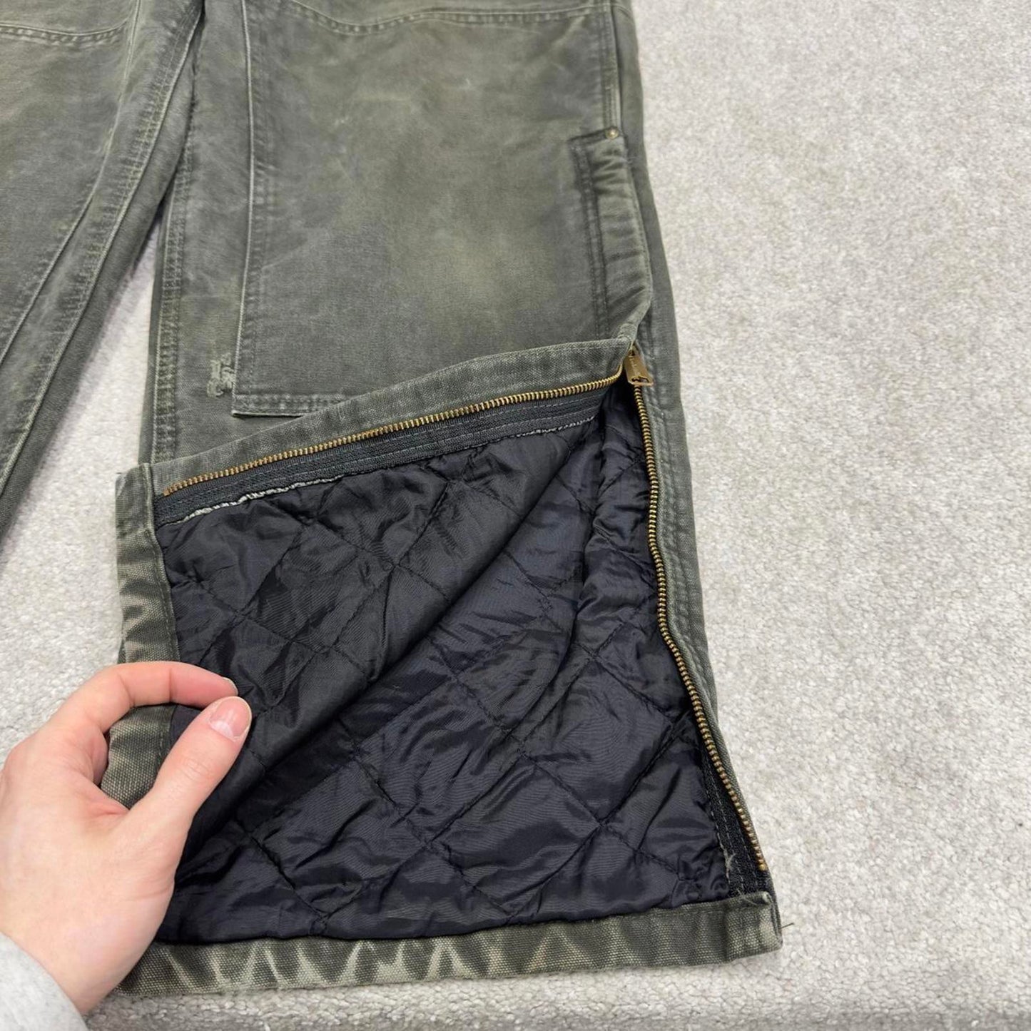 Vintage y2k baggy Carhartt dungarees wide leg green Canvas quilted bib & brace overalls workwear