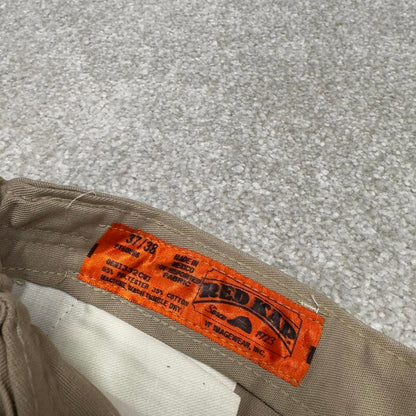 Y2k baggy work pants loose beige Chino style skate trousers Red Kap workwear patch logo