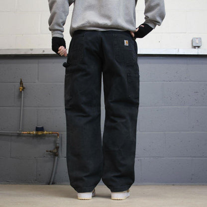 Carhartt double knee carpenter jeans black canvas W34L30 90s style thick loose leg cargos