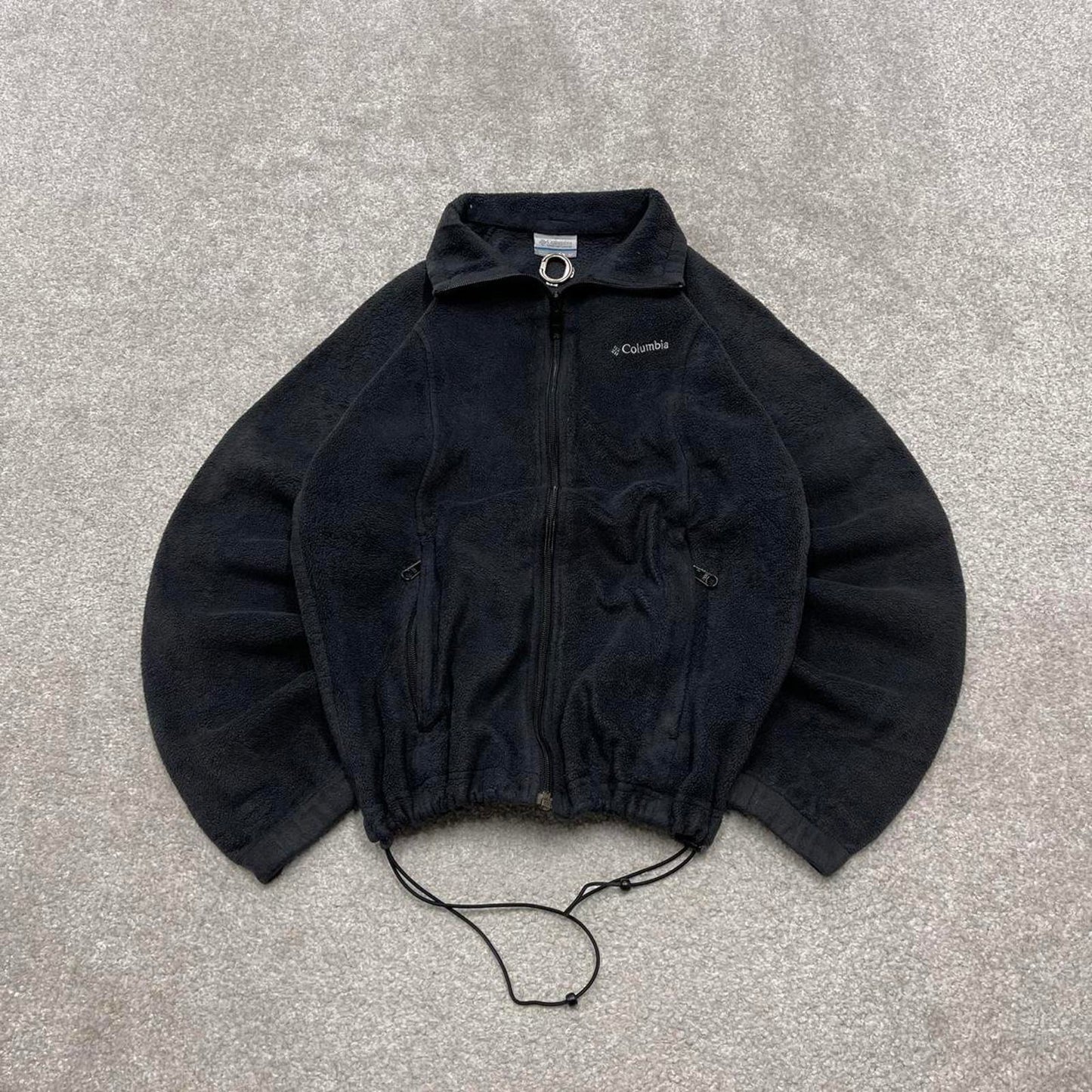 00s Columbia technical fleece M women's black full zip up y2k style autumn adjustable waist