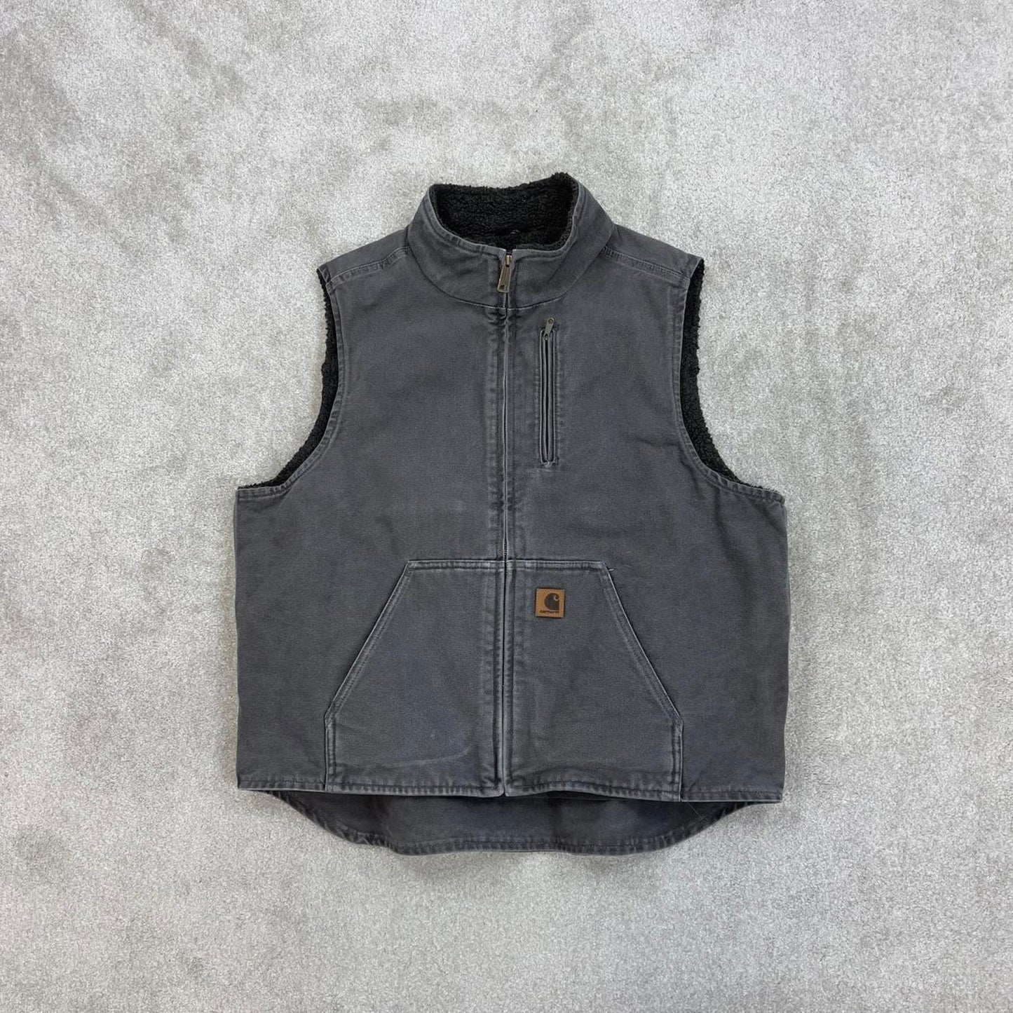 Grey vintage Carhartt Gilet XL thick canvas sherpa lined body warmer