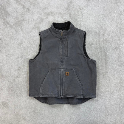 Grey vintage Carhartt Gilet XL thick canvas sherpa lined body warmer